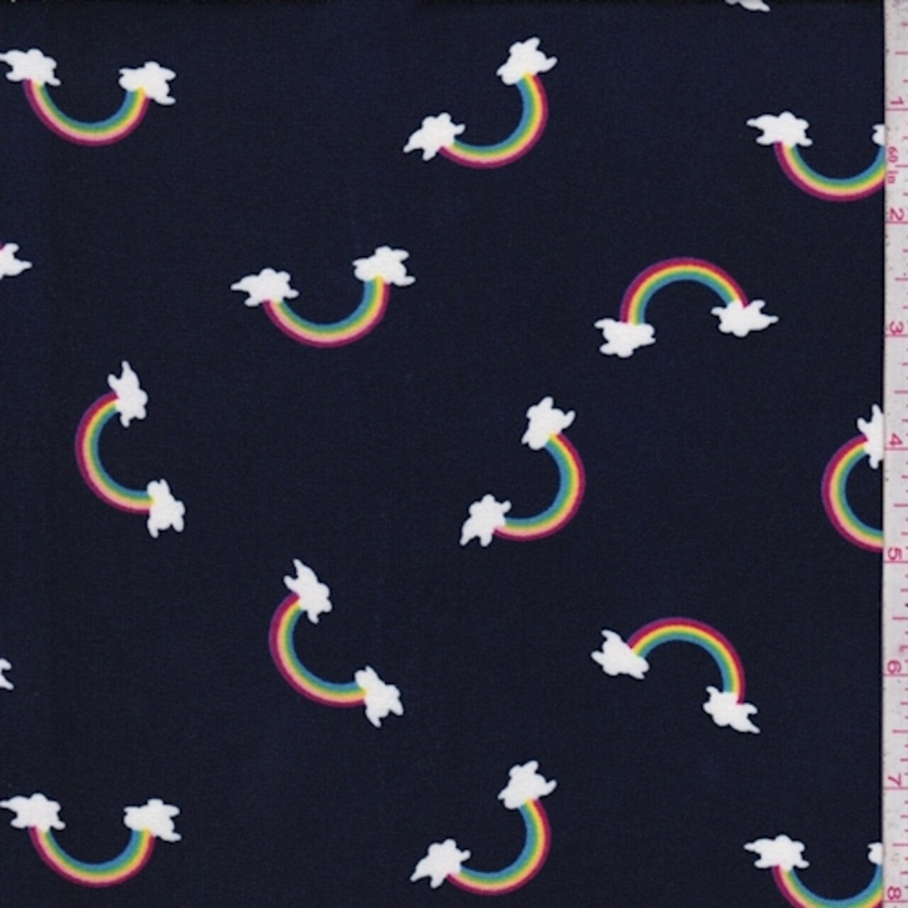 Dark Navy Rainbow Double Brushed Jersey Knit Fabric By the Yard